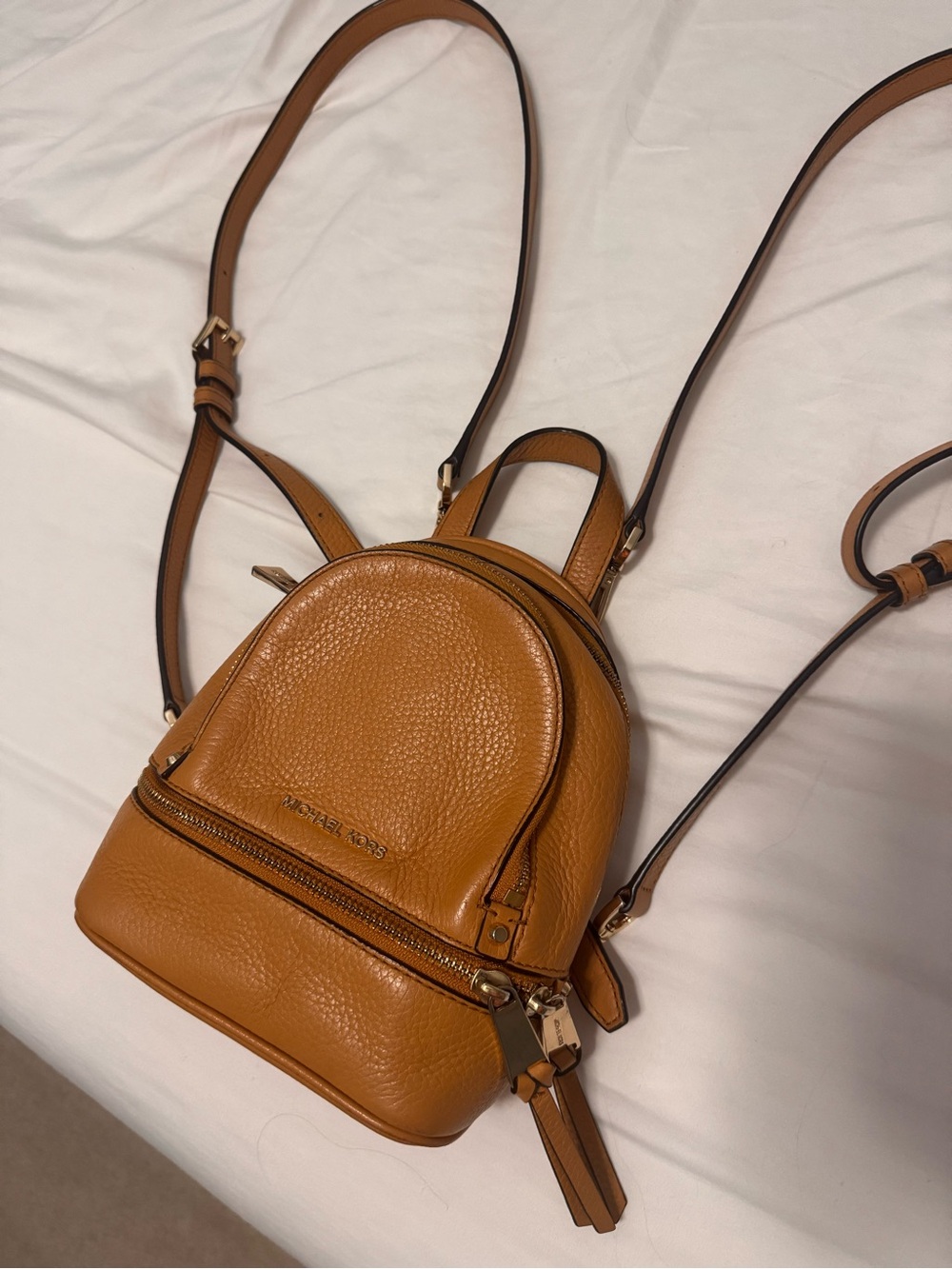 Michael Kors Cognac Pebbled Leather Mini Backpack